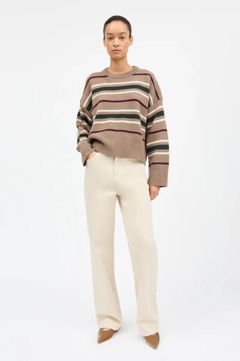 Cannes Jumper Light brown/green winestripe - Skall Studio